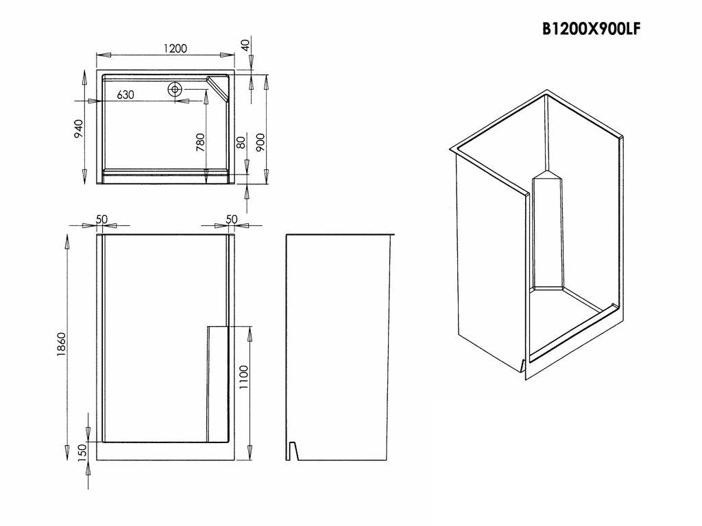 Low Front Shower Cubicle 1200mm x 950mm