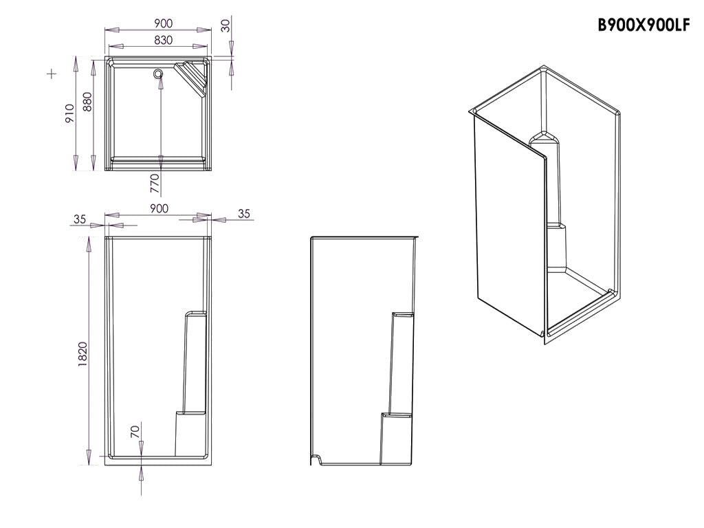 Low Front Shower Cubicle 900mm x 900mm