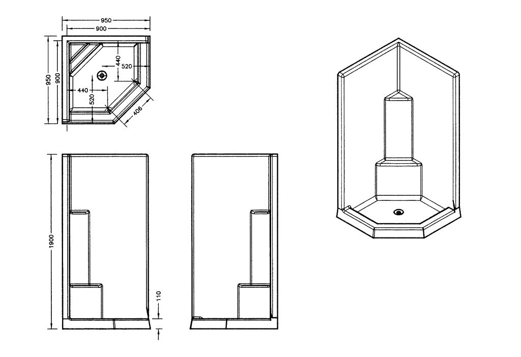 Corner Cubicle 950mm x 950mm