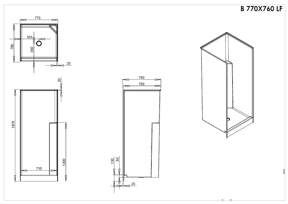 Low front Shower Cubicle 770mm x 760mm