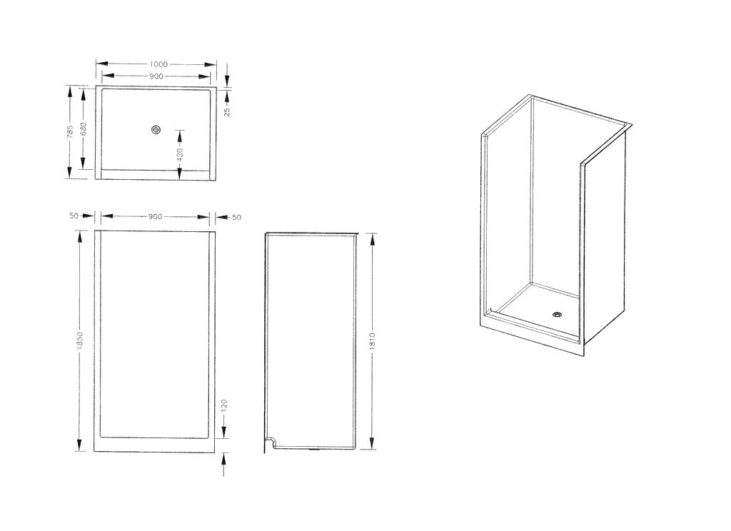 Low front Shower Cubicle 1000mm x 785mm