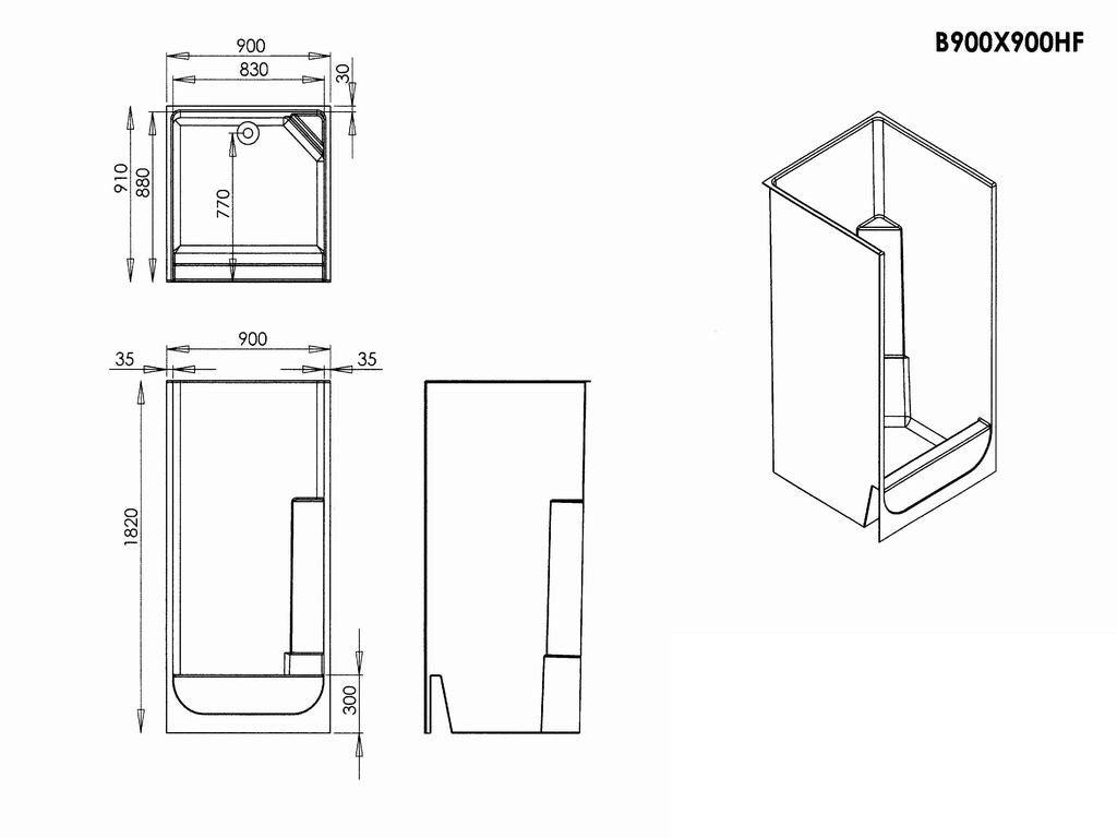 High Front Shower Cubicle 900mm x 900mm